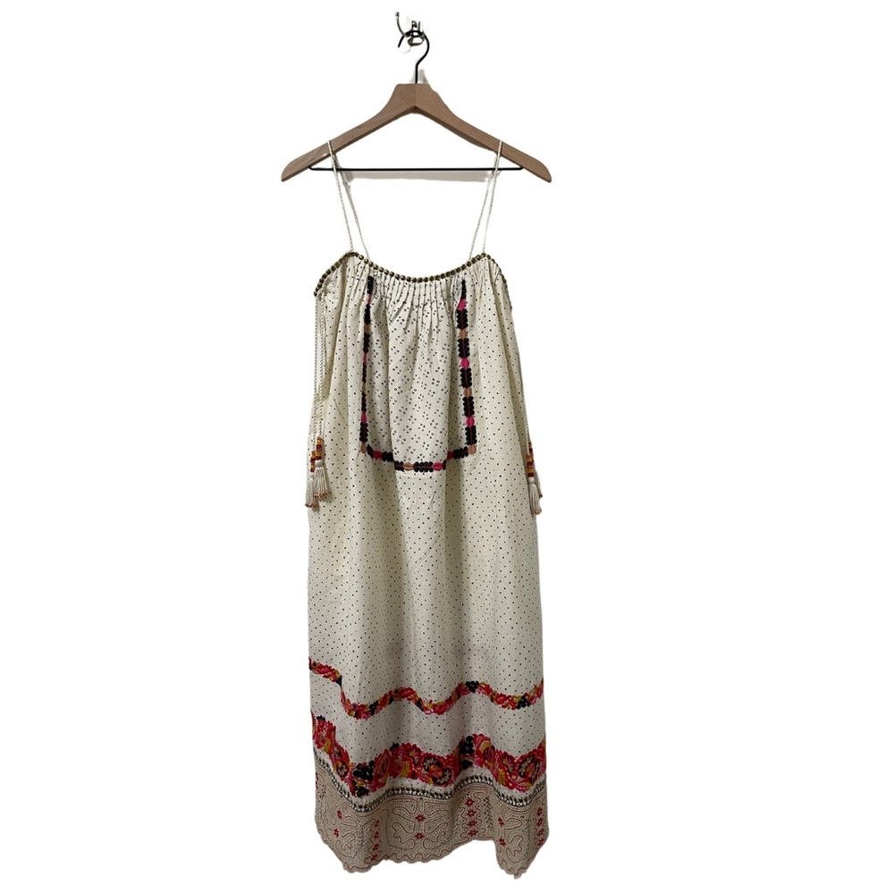 Ulla Johnson Nara Handmade Cream Beaded Embroidery Relaxed Midi Dress Size 6